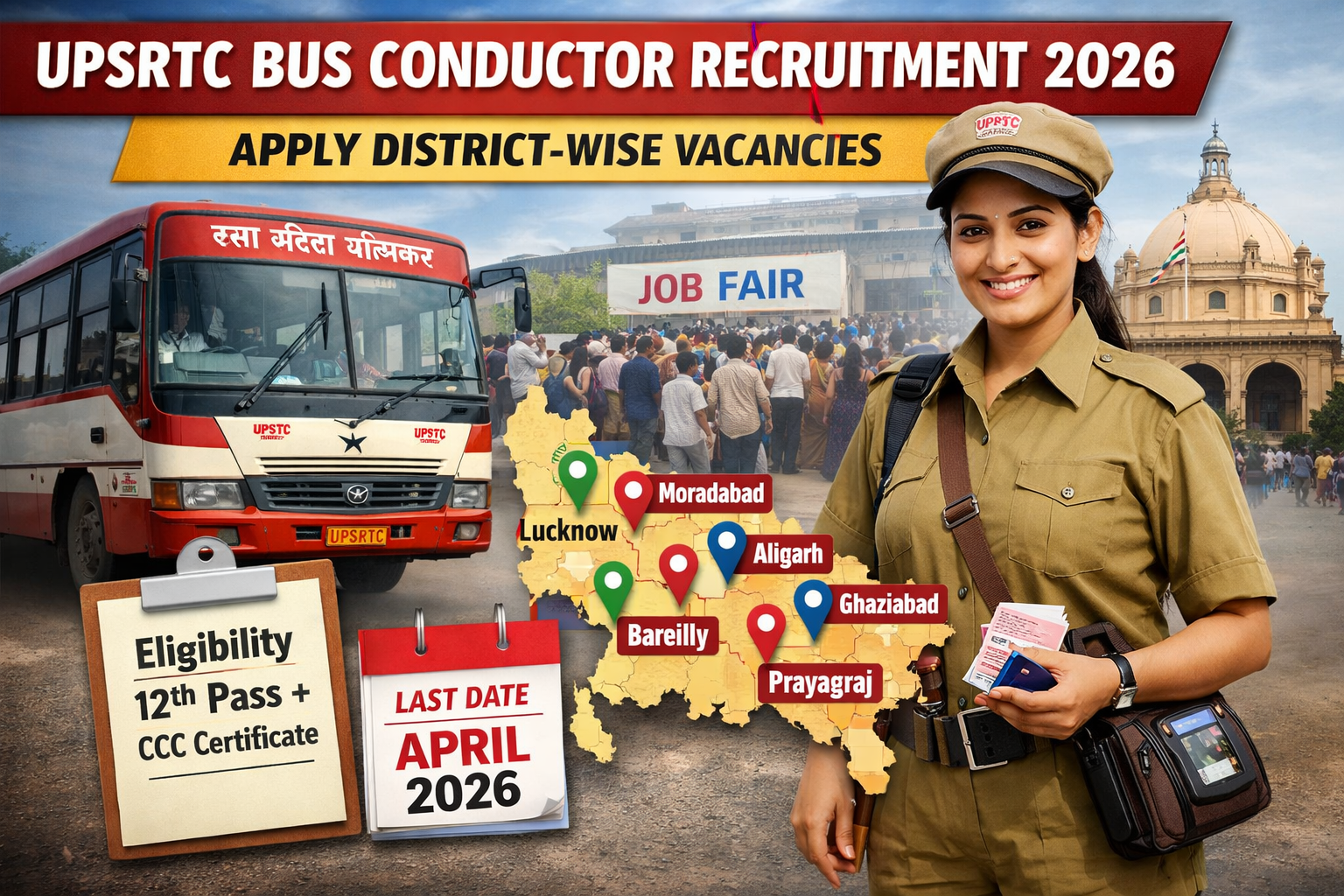 UP Uttar Pradesh State Road Transport Corporation UPSRTC Bus Conductor Recruitment 2026 Apply Online District Wise Vacancy Details